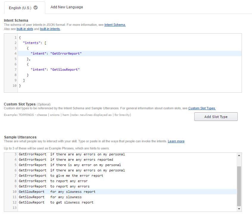 Alexa intents and utterances