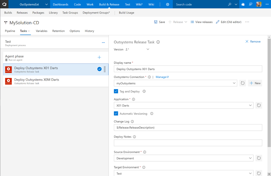 VSTS extension walkthrough: OutSystems release task configuration form
