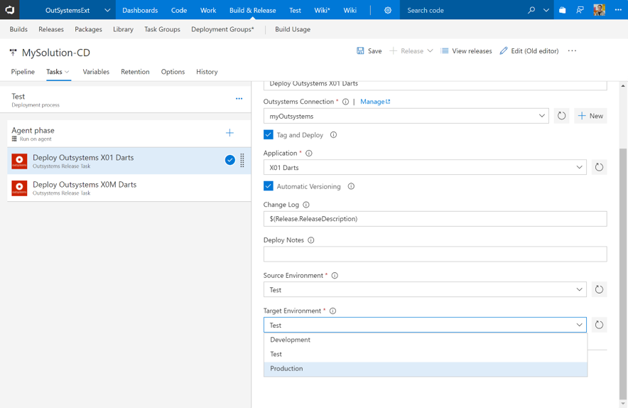 VSTS extension walkthrough: Changing OutSystems environments with cloning