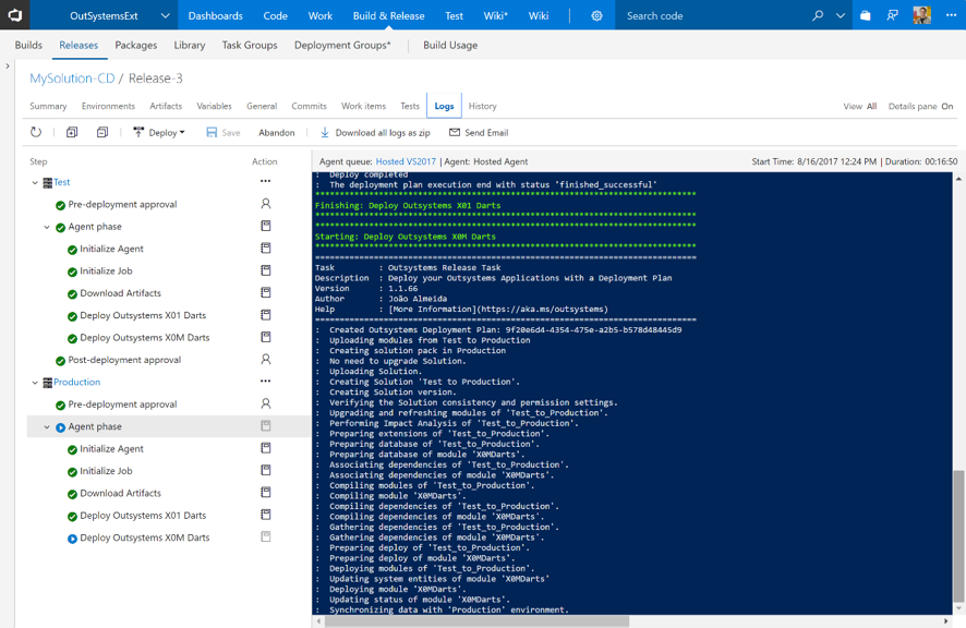 VSTS extension walkthrough: OutSystems Release Tasks execution