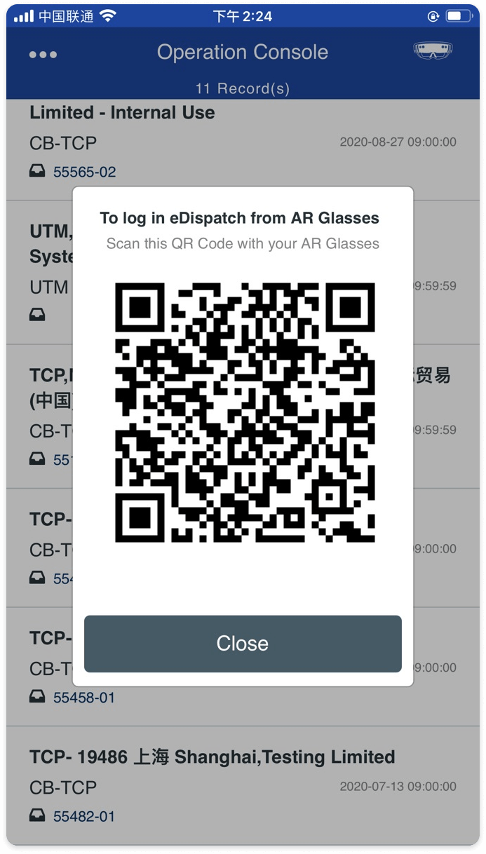 eDispatch Mobile App - AR Glasses Login