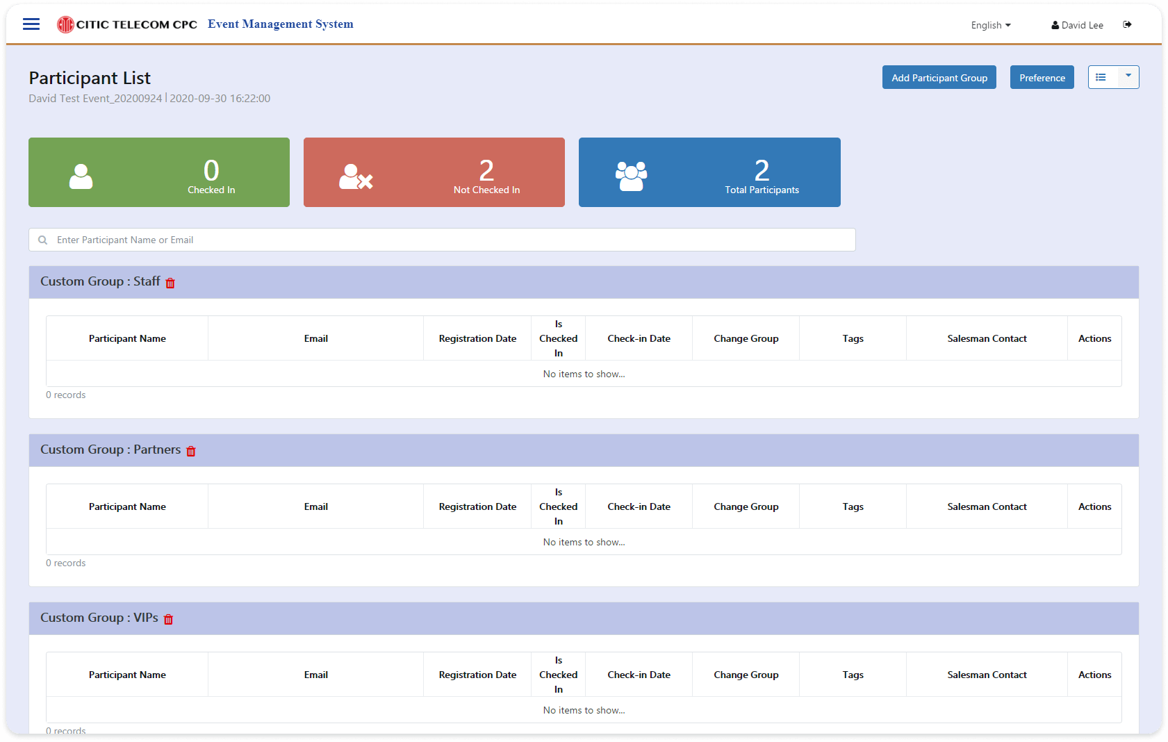 Event Management System - Participant Page