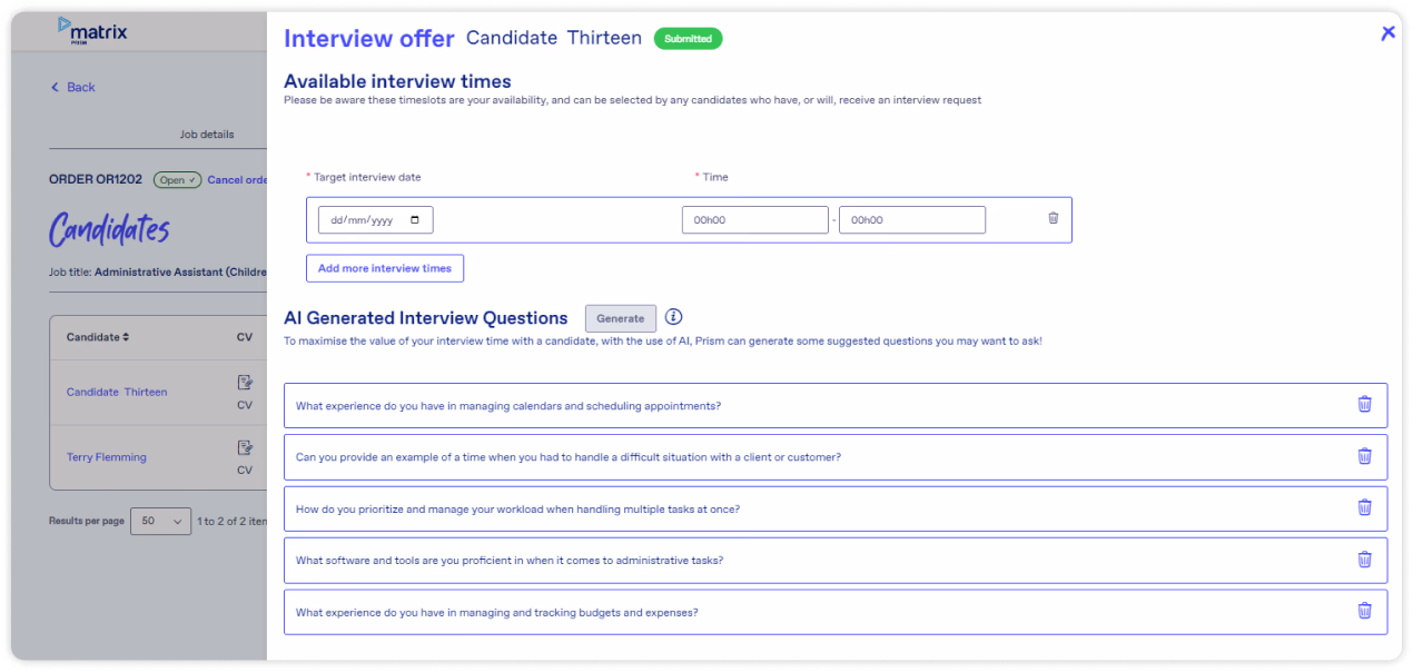 ai generated interview questions in recruitment platform