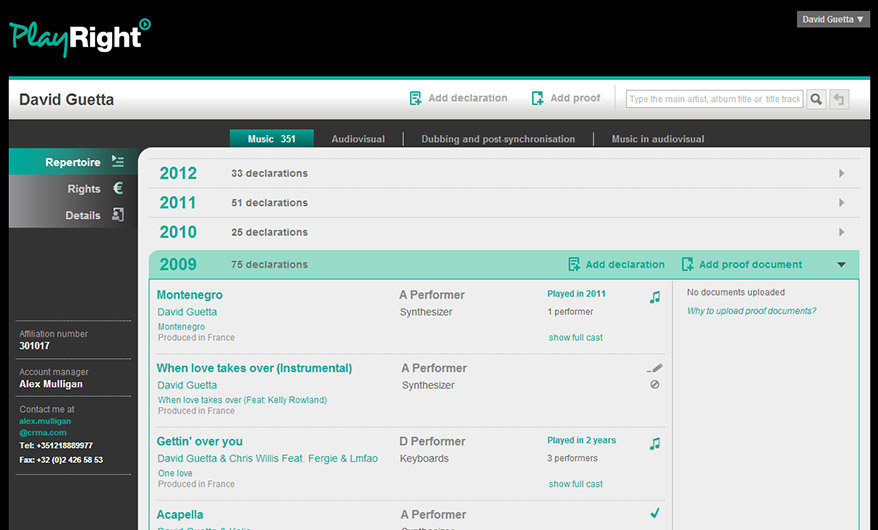 PlayRight - Rider -  Manage Repertoire
