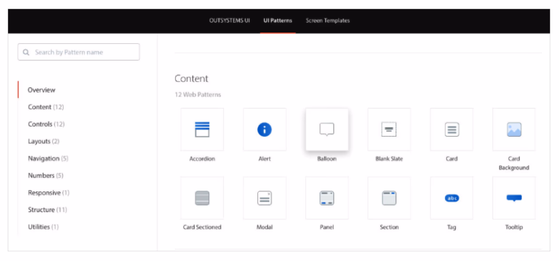 outsystems pre built controls and patterns