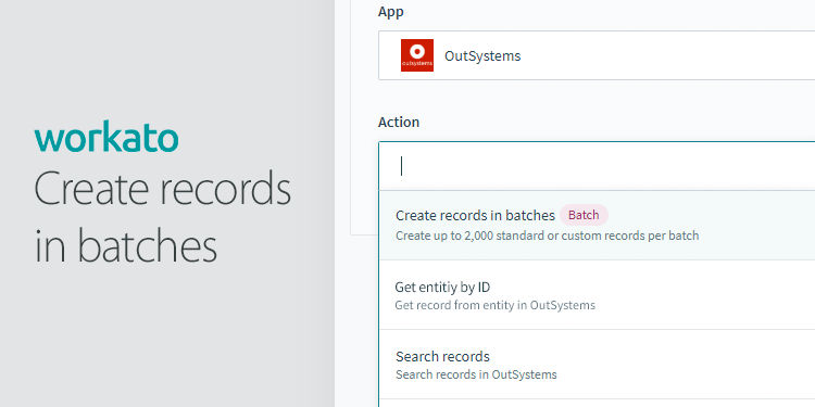 Workato allows you to create record in batches