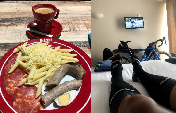 Pasta Breakfast and legs recovery time in bed