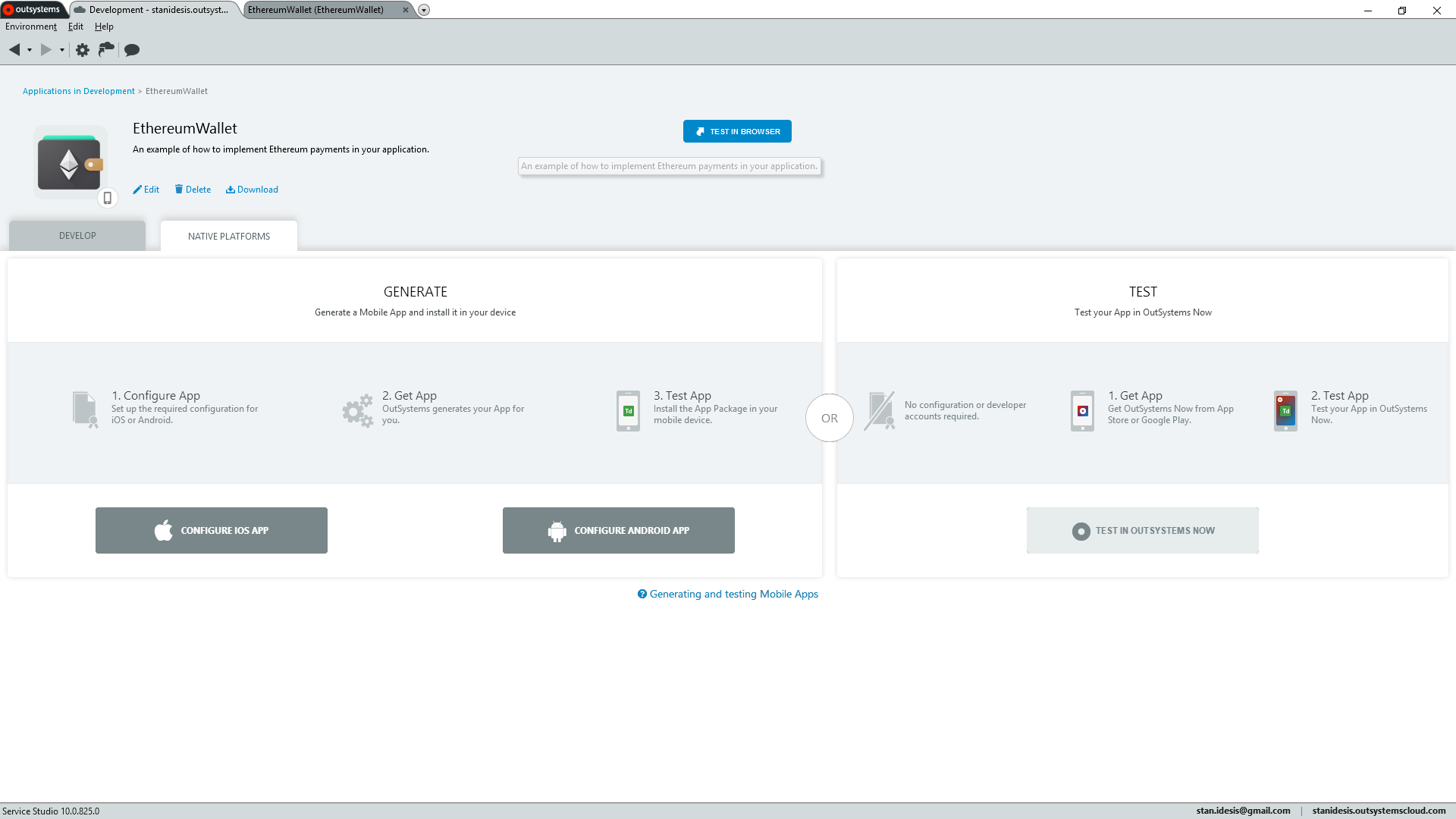 Navigating to Native Applications Tab