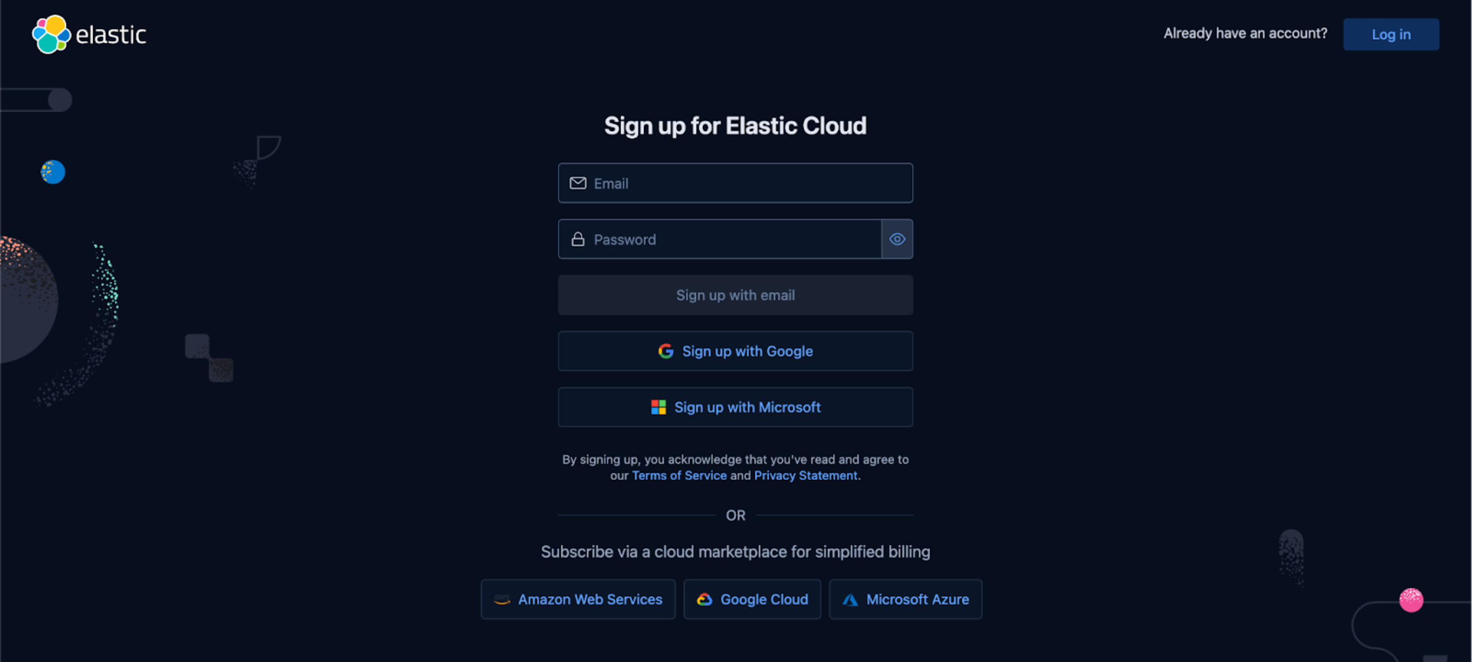 sing up for elastic cloud