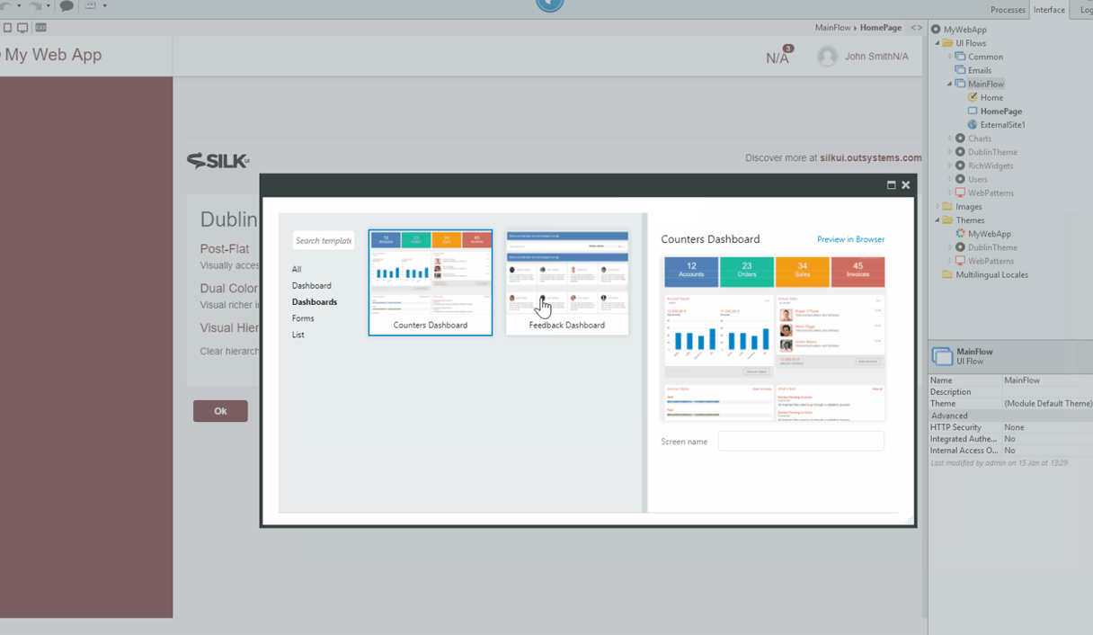 The first time we saw the working Screen Templates browser window.