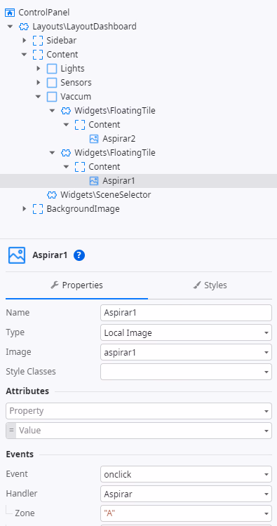 Each zone has an overlay image with a click handler that triggers virtual switches on or off
