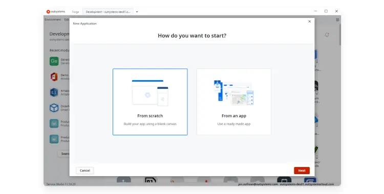 developing outsystems app from scratch