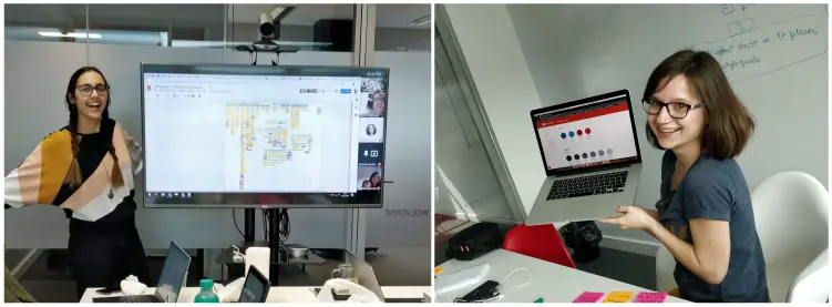 Margarida Mendes and Natalia Alves during a presentation in the office