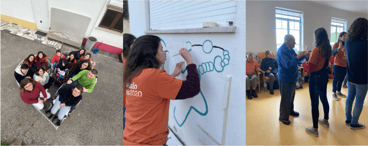 Three pics of Sara Esperto doing volunteer work.