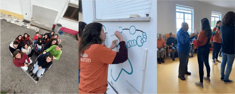 Three pics of Sara Esperto doing volunteer work.