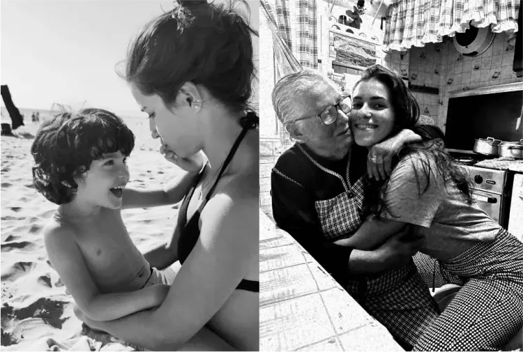 Sara with her nephew on the left and with her grandmother, on the right.