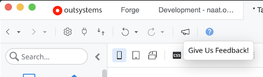An image of our Feedback button on Service Studio