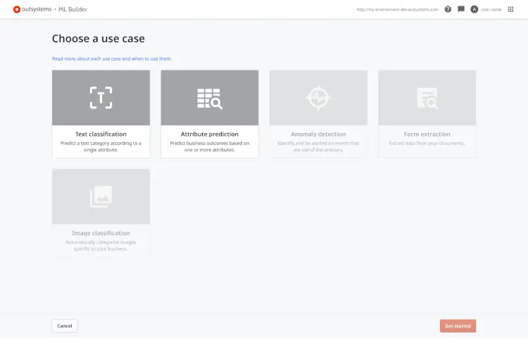 Choosing your use case in ML Builder