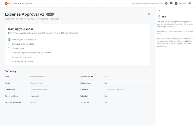 Training your model in ML Builder