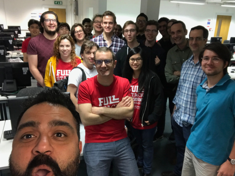 Group of pretty people at Royal Holloway University, London + The OutSystems Ecosystem Team