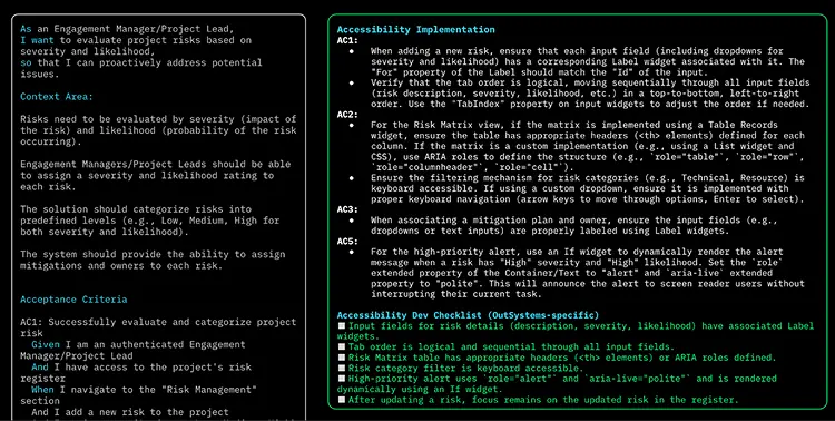 accessibility checklist in user story