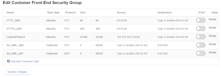 Editing the customer's front-end security group
