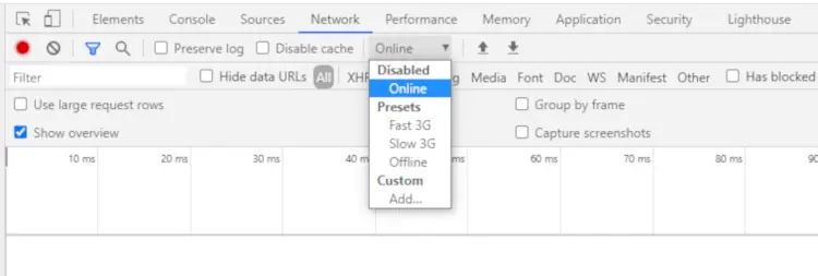 Simulating slow network conditions with chrome dev tools