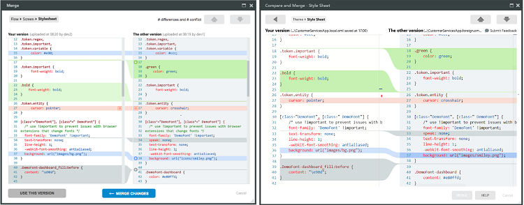 On the left, the prototype, on the right, the functional editor, delivered in the Beta version of Service Studio v11.