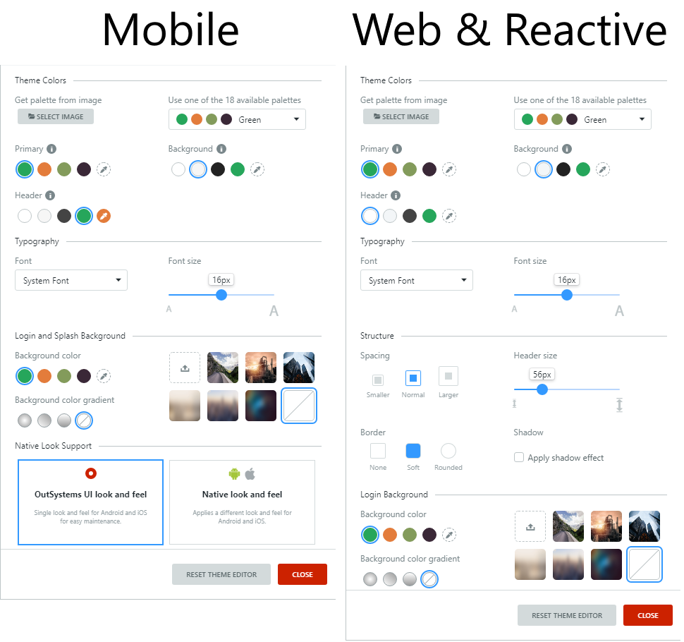 Theme Editor for Mobile, Web and Reactive 