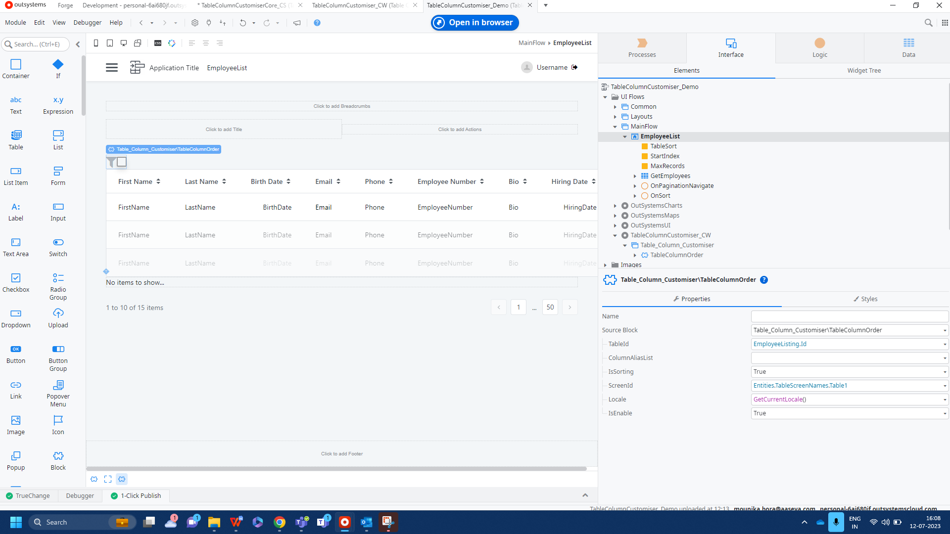Table Column Customiser - Overview (O11) | OutSystems