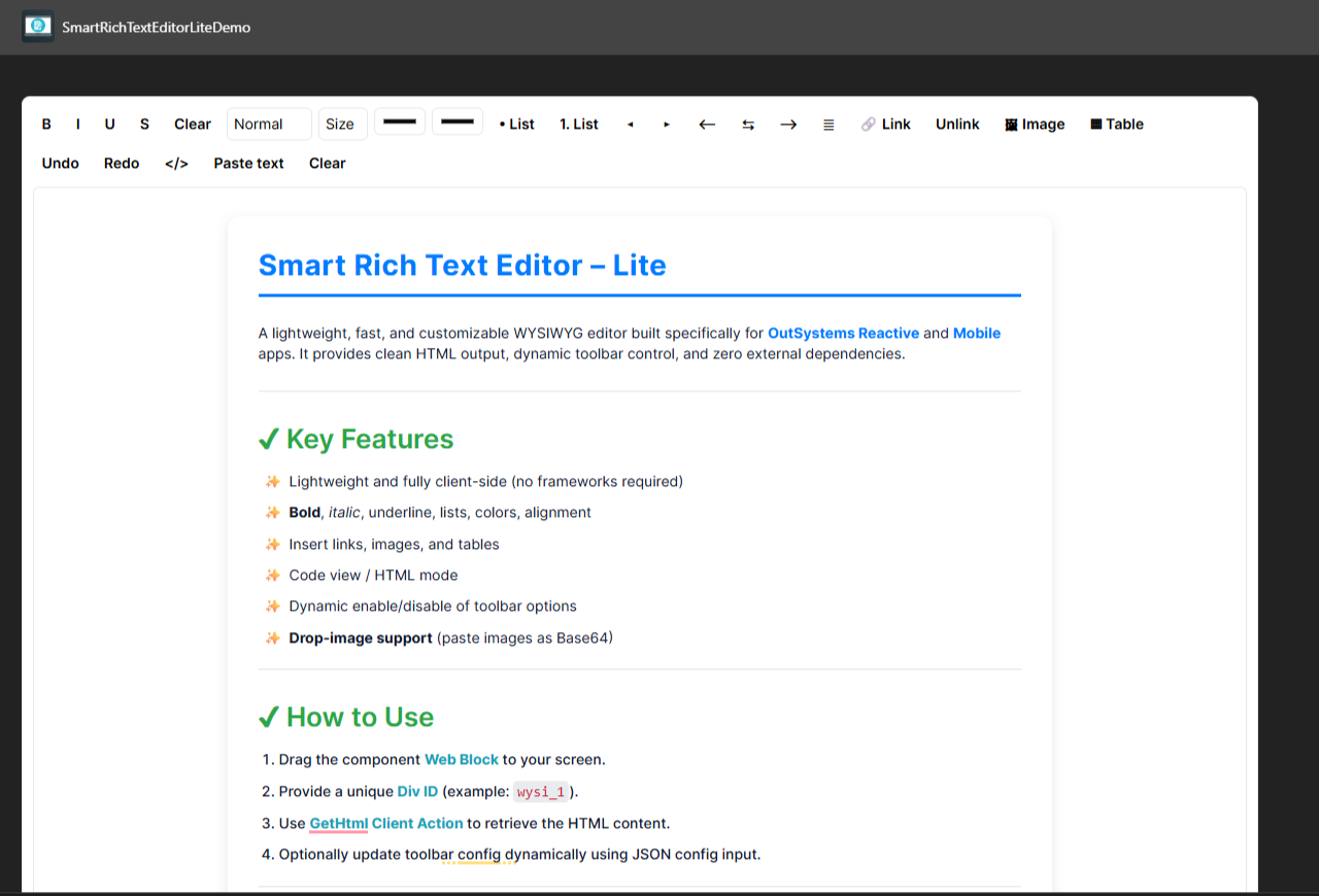 Smart Rich Text Editor - Lite - Overview (O11) | OutSystems