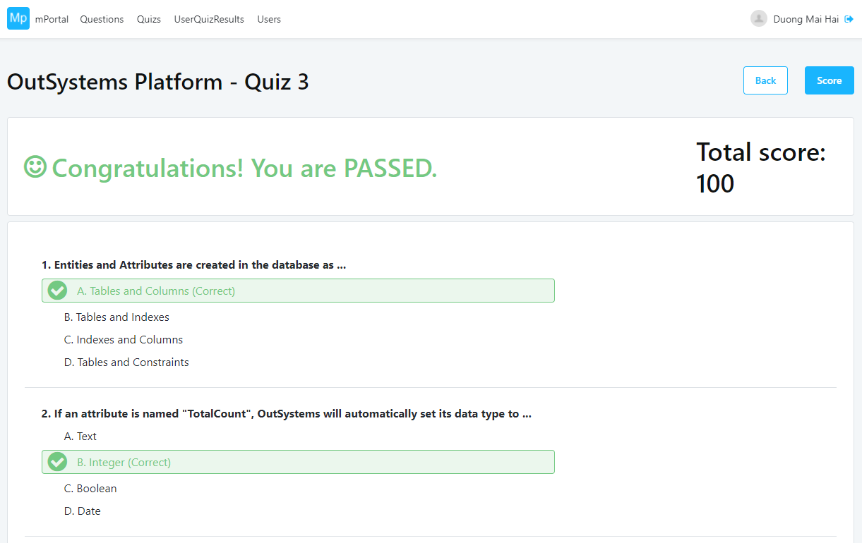 Quiz System Sample - Overview (O11) | OutSystems